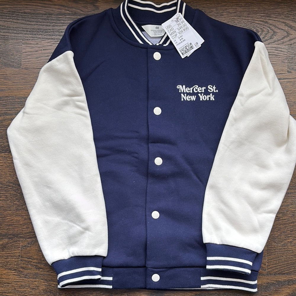 Kids Varsity Jacket - Navy and White